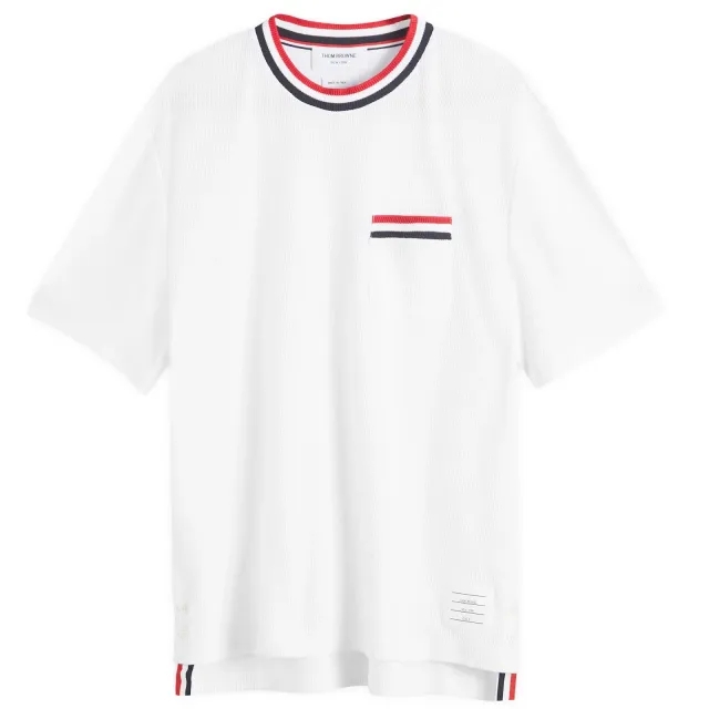 Thom Browne Men's Stripe Tipped Textured T-Shirt White