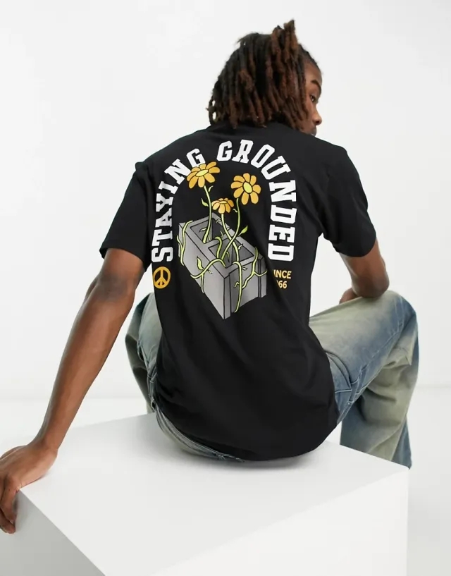 Vans staying grounded back print t-shirt in black
