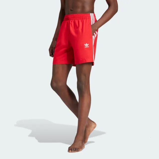 adidas Originals trefoil three stripe swim shorts in red