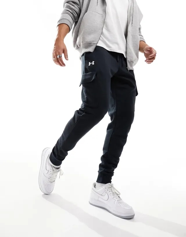 Under Armour Rival Fleece Cargo Joggers In Black