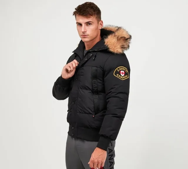 Zavetti Canada Aylmer Puffer Fur Hooded Bomber Jacket - Black - Size M - Black