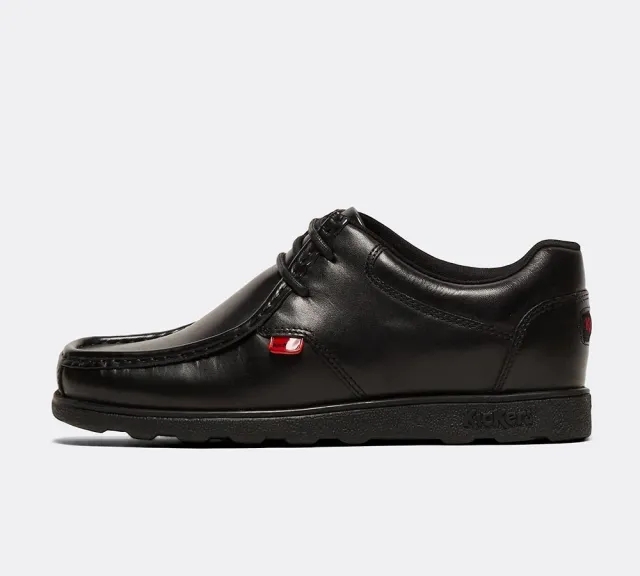 Kickers Junior Fragma Lace 2 Eye Leather Shoe - Black - Size 6 - Black