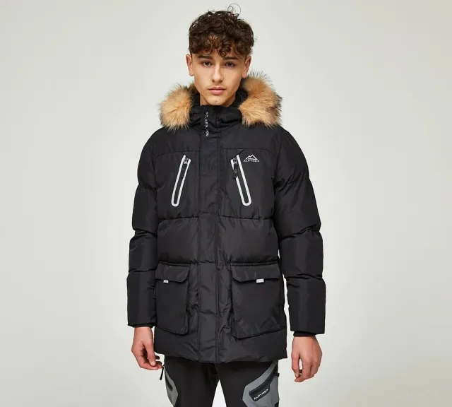 Alpyrex Junior Scopex Puffer Parka Jacket - Black - Size M/B - Black