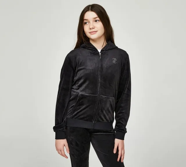 Juicy Couture Girls Diamante Full Zip Hoodie - Black - Size XL/G - Black