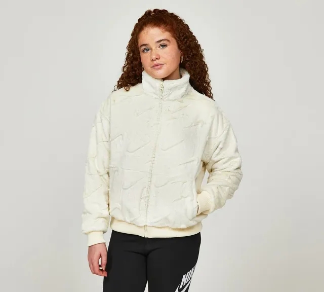 Nike Girls Faux Fur AOP Jacket - White - Size XL - White