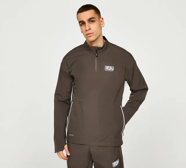 EA7 Ventus Quarter Zip T-Shirt - Brown - Size XS - Brown