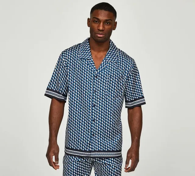 Belier Illusion Print Resort Shirt - Blue - Size XL - Blue