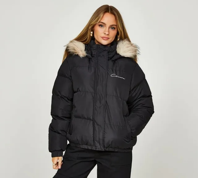 Closure London Womens Fur Hooded Puffer Jacket - Black - Size 6 - Black