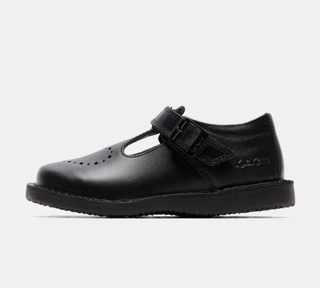Kickers Nursery Kopi Heart T-Bar Leather Shoe - Black - Size 7 - Black