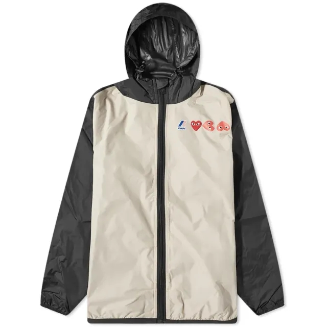 Comme des Garçons Play Men's x K-Way Full Zip Block Colour Jacket Beige/Black