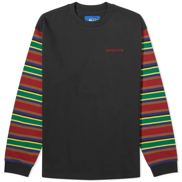 Awake NY Men's Long Sleeve 94 Stripe T-Shirt Black Multi
