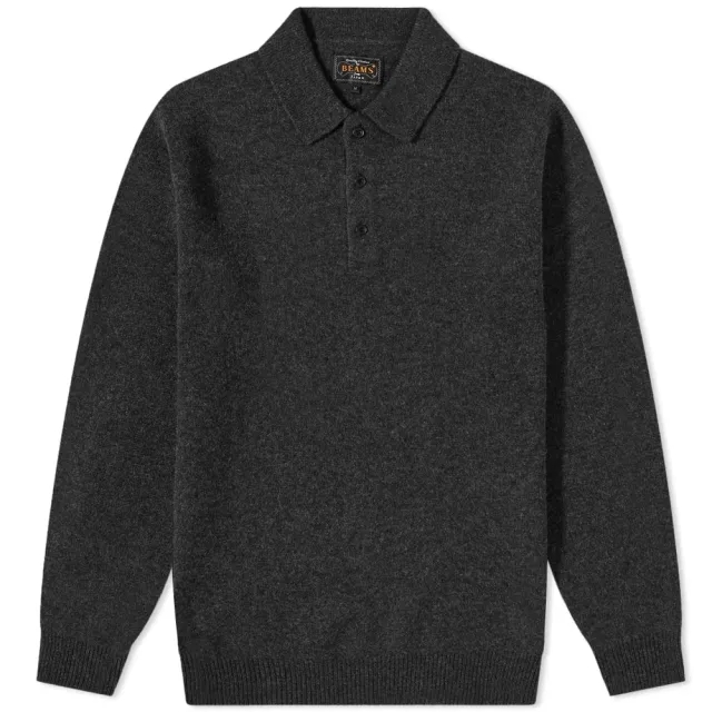 Beams Plus Men's Long Sleeve Knit Polo Charcoal