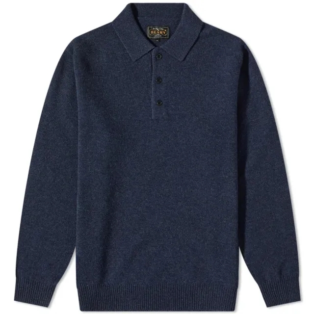 Beams Plus Men's Long Sleeve Knit Polo Navy