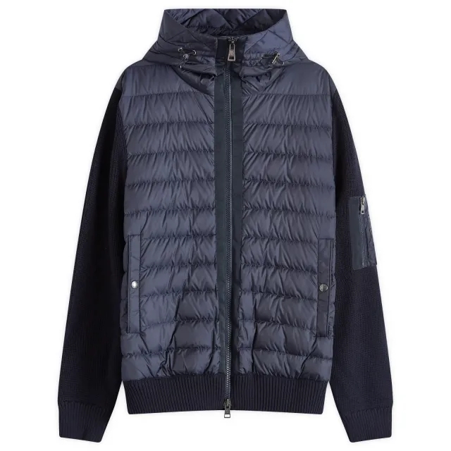 Moncler Men's Hooded Down Knit Jacket Navy