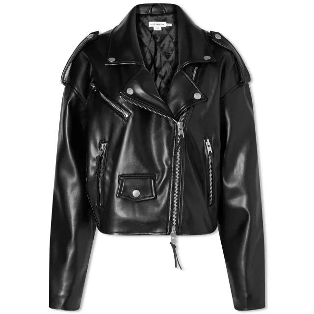 Good American Women's Crop Moto Jacket Leather Look Jacket Black