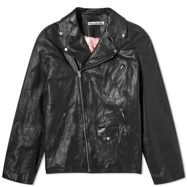Acne Studios Men's Liker Distressed Nappa Leather Jacket Black