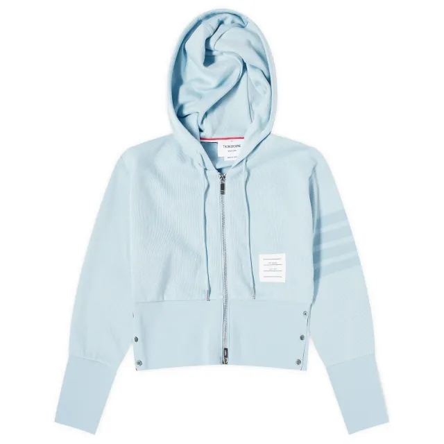 Thom Browne Women's Zip Up 4 Bar Tonal Hoodie Light Blue