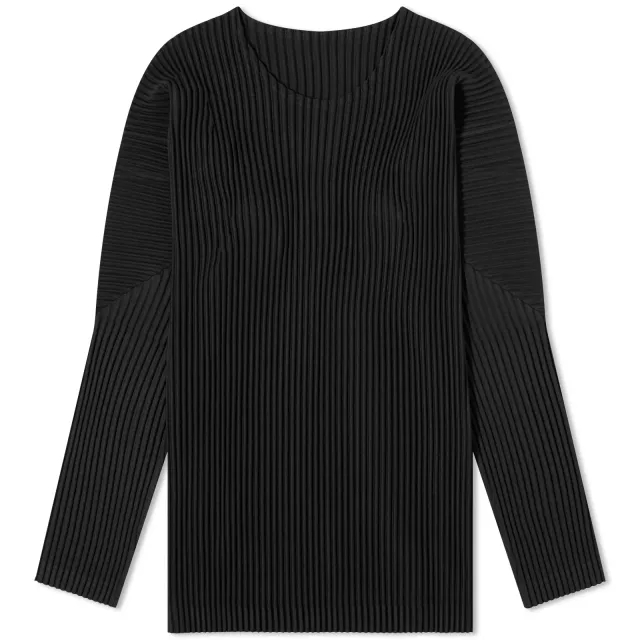 Homme Plissé Issey Miyake Men's Pleated Long Sleeve T-Shirt Black