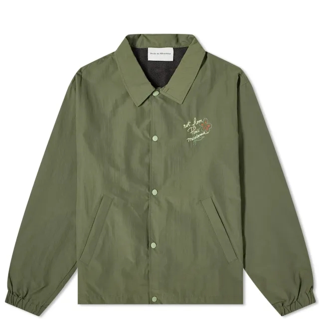 Drôle de Monsieur Men's Sketch Slogan Ripstop Jacket Khaki