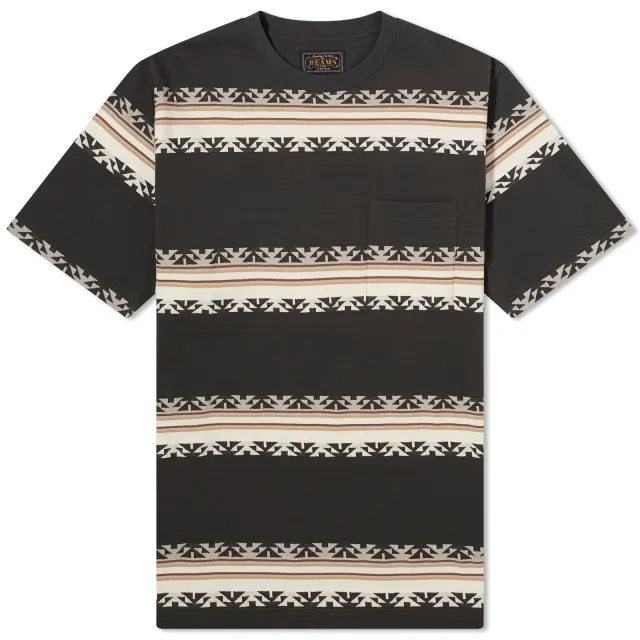 Beams Plus Men's Jacquard Stripe Pocket T-Shirt Charcoal