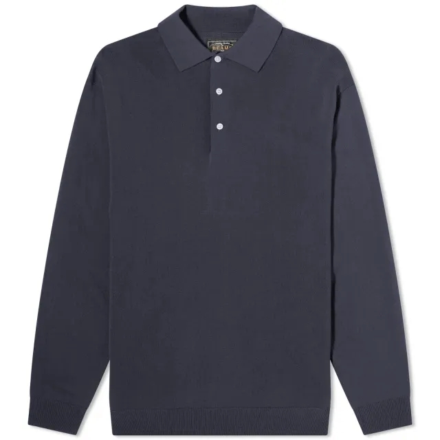 Beams Plus Men's 12g Knit Long Sleeve Polo Navy