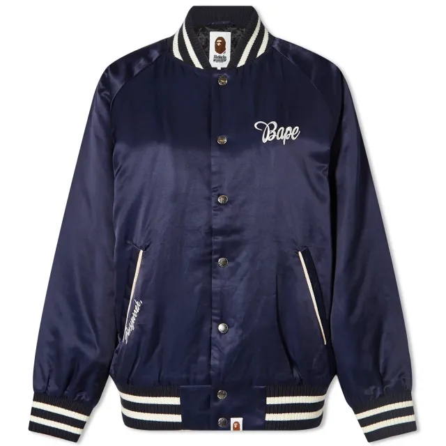 A Bathing Ape Women's Satin Varsity Jacket Navy