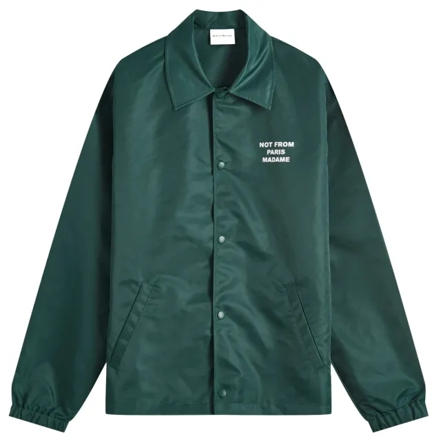 Drôle de Monsieur Men's Slogan Coach Jacket Dark Green