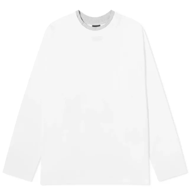 FrizmWORKS Men's Double Neck Longsleeve Pocket T-shirt White