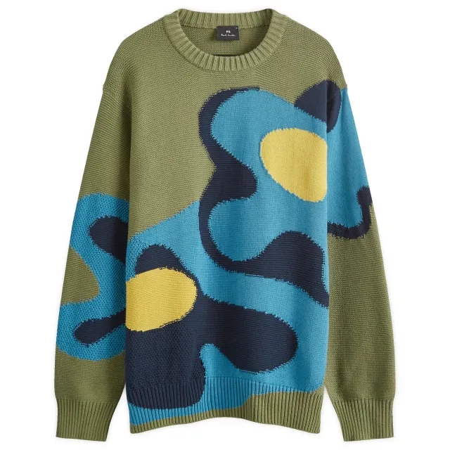Paul Smith Men's Flower Itarsia Knit Sweater Green