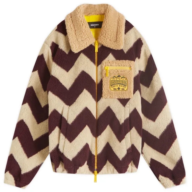 Dsquared2 Men's Mountain Fur Pile Jacket Beige/Burgundi