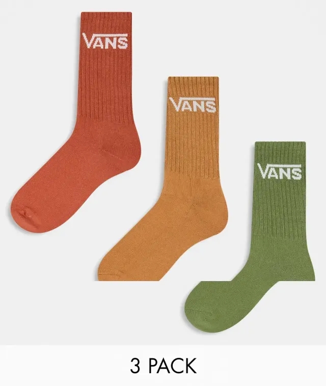 Vans 3 Pack Classic Crew Socks In Brown Multi