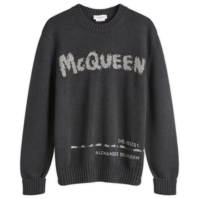 Alexander McQueen Men's Grafitti Logo Crew Neck Jumper Charcoal/Steel