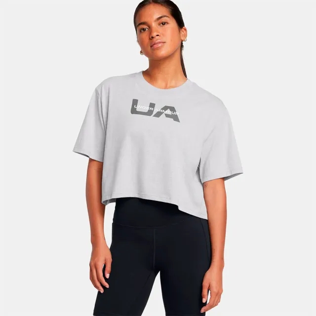 Women's  Under Armour  Boxy Crop Branded Short Sleeve Mod Gray Light Heather / Castlerock L