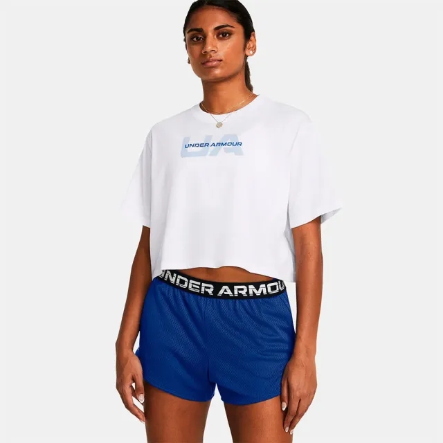 Women's  Under Armour  Boxy Crop Branded Short Sleeve White / Nimbus Blue XS