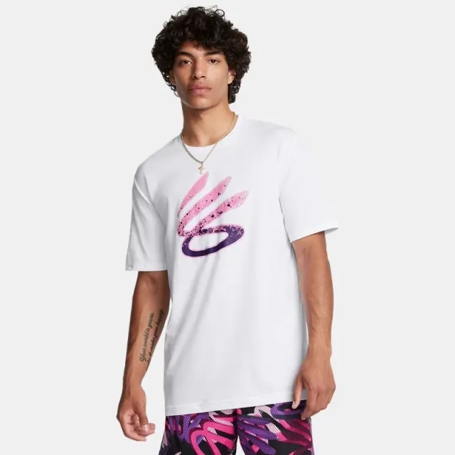 Under Armour Men's Curry Logo Trend T-Shirt White / Purple / Rebel Pink S