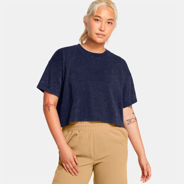 Women's  Under Armour  Varsity Crop Heavyweight Short Sleeve Midnight Navy / Midnight Navy M