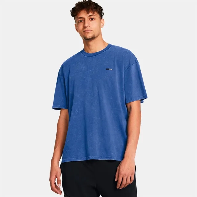 Men's  Under Armour  Heavyweight Oversized Logo Wash Short Sleeve Tech Blue / White XXL