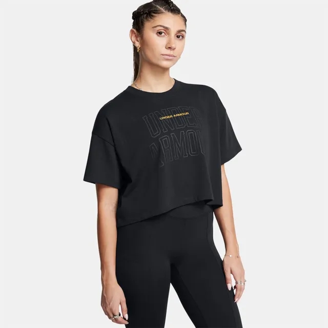 Women's  Under Armour  Varsity Mix Heavyweight Crop Short Sleeve Black / Golden Yellow XL