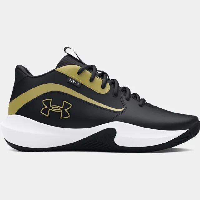 Unisex  Under Armour  Lockdown 7 Basketball Shoes Black / Black / Metallic Gold 6.5