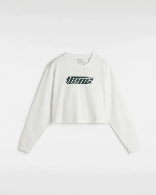 Vans - Retro V Hook And Loop Relaxed Long Sleeve Crop T-Shirt, Woman, White