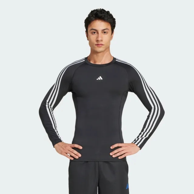 adidas Men TECHFIT Compression Training 3 Stripes Long Sleev