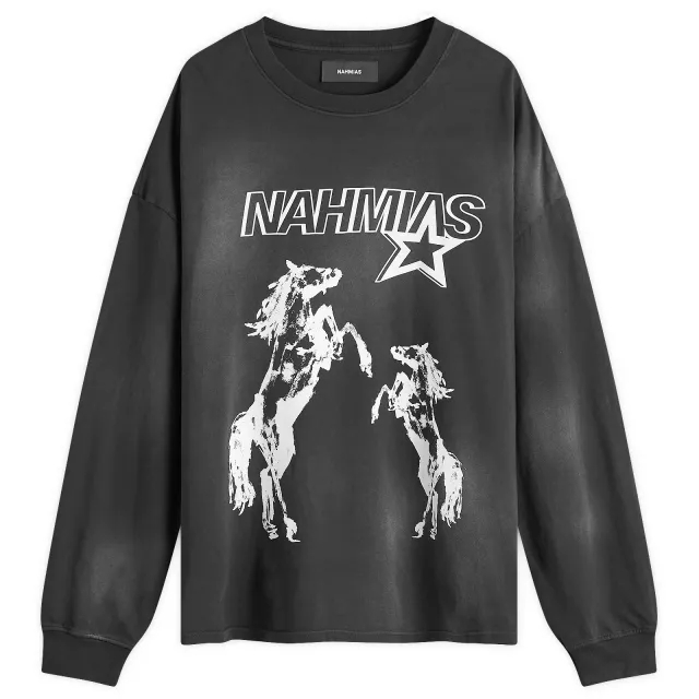 Nahmias Men's Nahmias Men's Horses Long Sleeve T-Shirt Sunfade Black