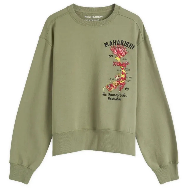 Maharishi Men's Dragon Map Vintage Crew Sweat Olive