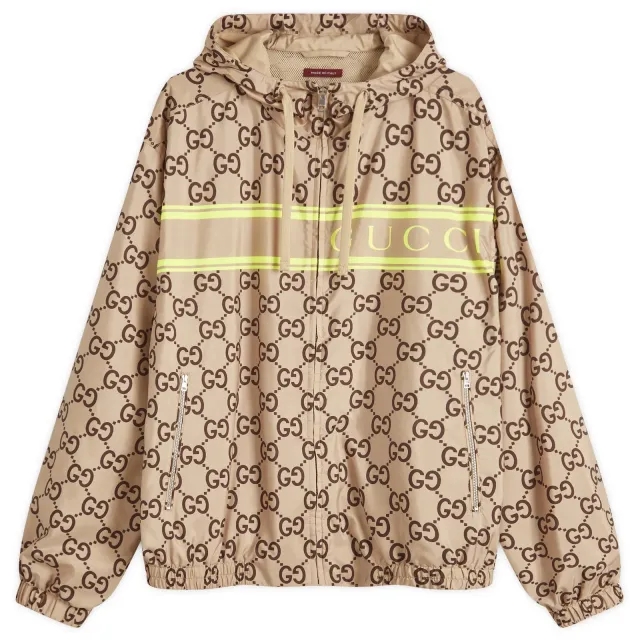 Gucci Men's GG Monogram Logo Hooded Jacket Beige