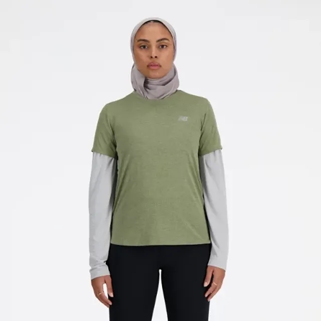 New Balance Women's Athletics T-Shirt in Green Poly Knit