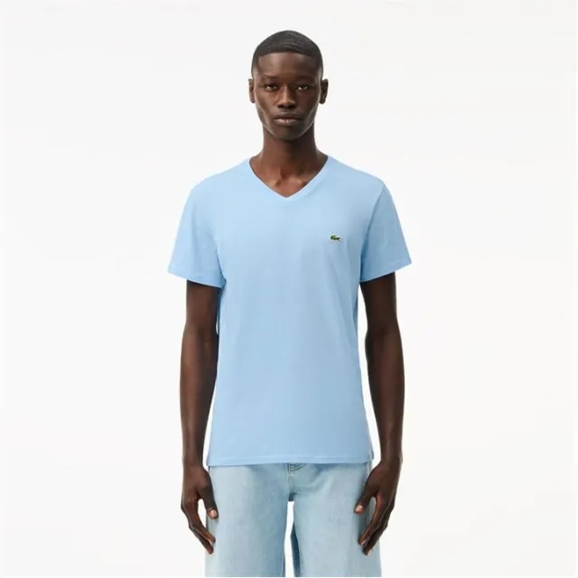Lacoste V Neck Cotton Pima T-shirt - Pale Blue