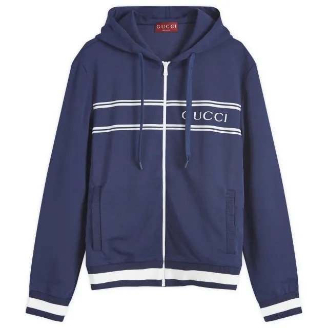 Gucci Men's Logo Zip Hoodie Navy