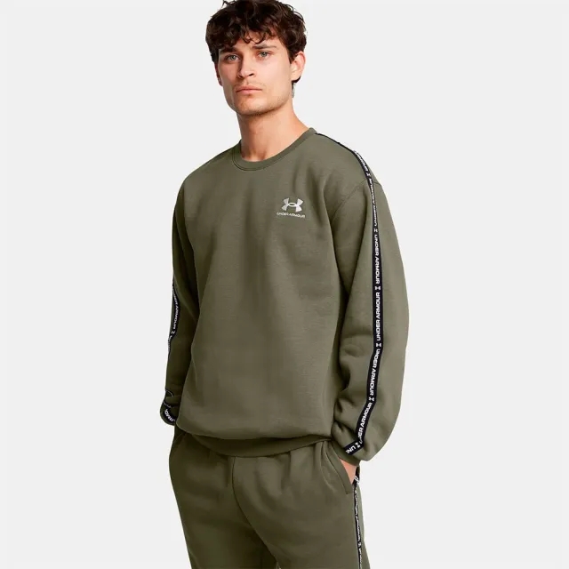 Men's  Under Armour  Icon Fleece Taping Crew Marine OD Green / White XXL