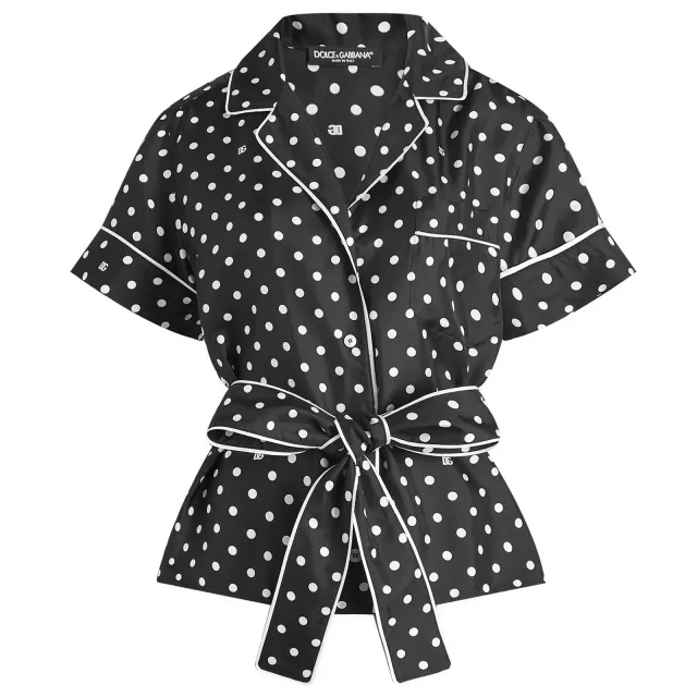 Dolce & Gabbana Women's Twill Wrap Top in Polka Dot Shirts