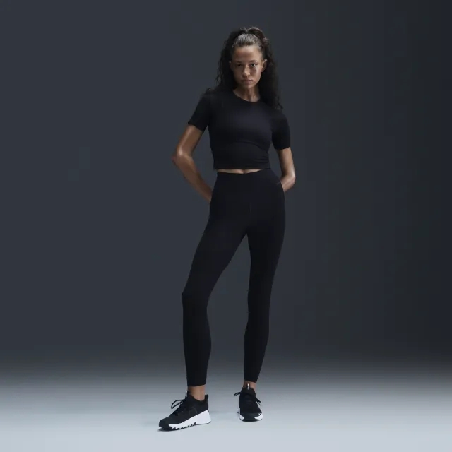 Nike Zenvy Rib Women's Gentle-Support High-Waisted 7/8 Leggings - Black - Nylon/Elastane